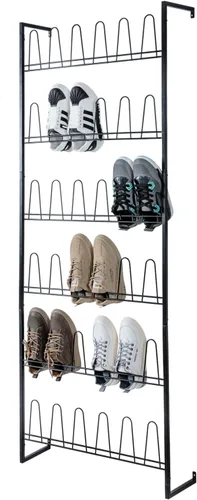 Vista 11 de MyGift - Estantería de pared colgante de metal negro premium para armario de vestidor, cuarto de servicio y entrada, organizador de botas y zapatos