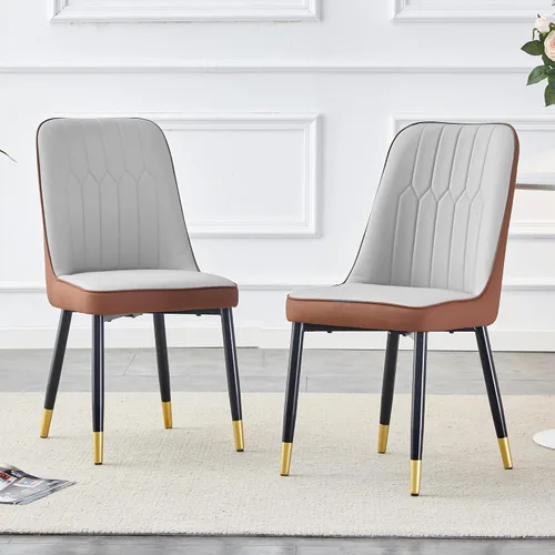 Vista 19 de Juego de 2 sillas de comedor modernas, color negro, sillas de cocina de piel sintética, sillas laterales tapizadas con patas de metal, sillas sin