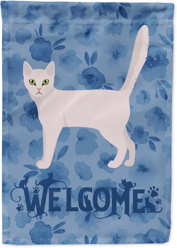 Vista 101 de Caroline's Treasures CK4813CHF - Bandera de bienvenida con gato abisinio azul, manga grande, para porche, para colgar en la pared, poliéster