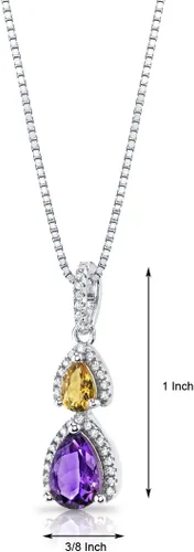 Vista 2 de Peora Collar con colgante de lágrima doble de amatista y citrino para mujer, plata de ley 925, piedra natal de piedras preciosas auténticas, 1.25