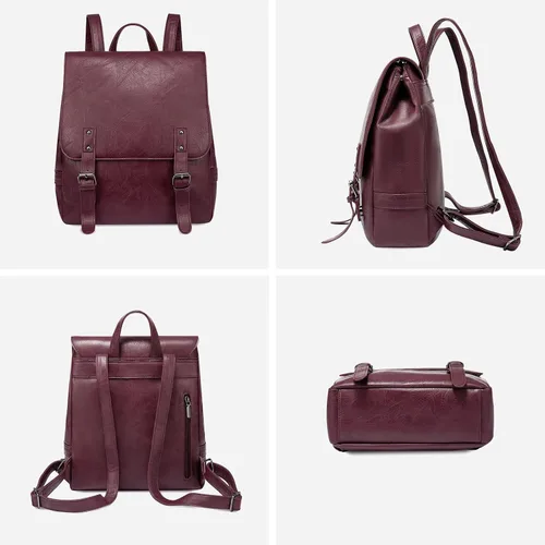 Vista 7 de LOVEVOOK Mochila de moda para mujer, mochila de cuero vegano antirrobo, mochilas con bolso pequeño, juego de 2 piezas, Púrpura-Rojo
