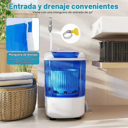 Vista 5 de Giantex Minilavadora portátil compacta, capacidad de 5.5 libras, pequeña lavadora de lavandería compacta con tambor giratorio y manguera de drenaje