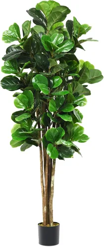 Vista 10 de Happygrill Árbol de vegetación artificial de 4 pies, plantas de higuera de hoja de violín falsa para interiores en maceta, árbol de ficus lyrata