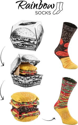 Vista 2 de Rainbow Socks - Caja divertida de calcetines de hamburguesa para hombres y mujeres, 2 pares