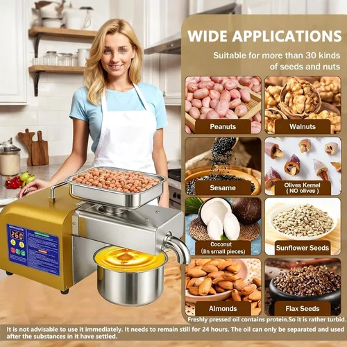 Vista 2 de 1100W Electric Oil Press Machine, Hot/Cold Press Oil Maker Machine Full Stainless Steel Foldable Oils Extractor With Smart Control Panel Easy Clean