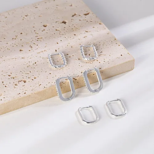 Vista 5 de BMMYE Aretes de aro de plata de ley para mujer, aretes cuadrados para cartílago, pequeños y gruesos, para múltiples piercings