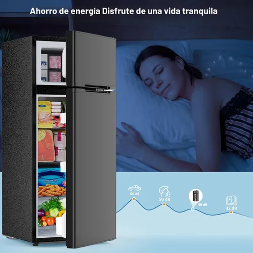 Vista 7 de Mini refrigerador de 4.5 pies cúbicos con congelador, refrigerador compacto de 2 puertas, refrigerador pequeño con termostato ajustable de energía