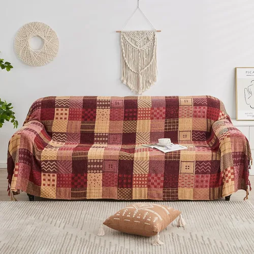 Vista 12 de Manta Boho, Manta de Chenilla Jacquard con Borlas para Cama Sofá Silla Suave, Borlas con Flecos Bohemias (Negro, S:60x75)