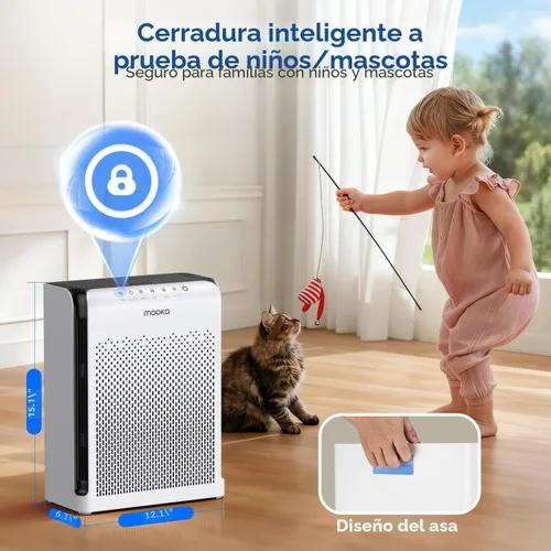Vista 9 de Purificadores de aire para el hogar, habitación grande de hasta 2200 pies cuadrados, purificador de aire MOOKA para el hogar, mascotas, dormitorio