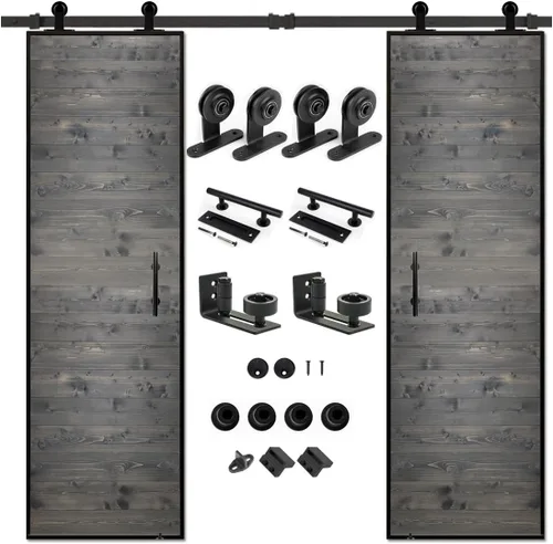 Vista 7 de S&Z tophand Puerta de granero marrón de 20 pulgadas x 84 pulgadas con kit de herramientas corredizas de 5 pies, estilo moderno, requiere montaje