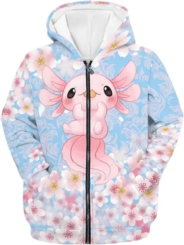 Vista 3 de JEOCODY - Sudadera con capucha y cremallera completa para adolescentes y niñas, de manga larga, talla 6-16