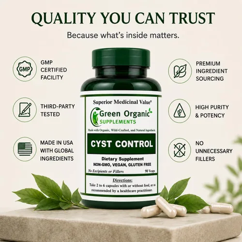 Vista 5 de Green Organic Supplements Quiste, quiste mamario, 90 VCaps, alta absorción, sin OMG, sin gluten (paquete de 1)