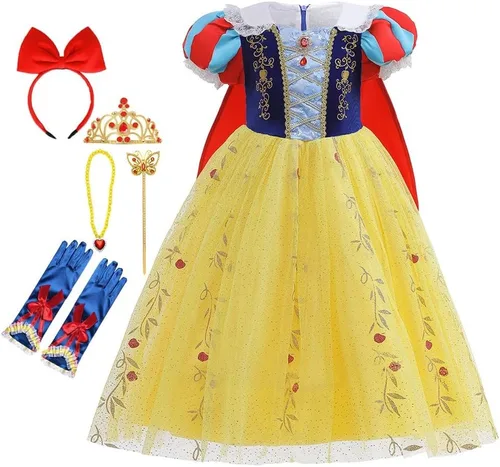 Vista 68 de HIHCBF Disfraz de princesa blanca como la nieve para niñas, cumpleaños, Navidad, Halloween, carnaval (con accesorios)
