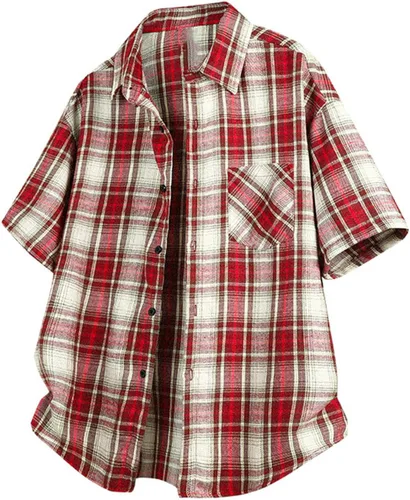 Vista 5 de Men's Casual Plaid Button Down Shirt Short Sleeve Gingham Dress Shirts Regular Fit Tee Work Tops with Pocket