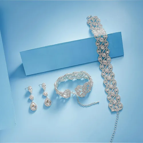 Vista 17 de Collar de gargantilla nupcial de cristal de diamantes de imitación para mujer