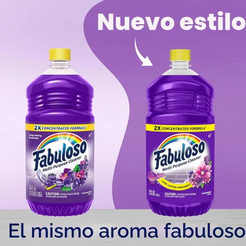 Vista 2 de Fabuloso Limpiador multiusos y limpiador de suelos, concentrado 2 veces, aroma a lavanda, 56 onzas líquidas