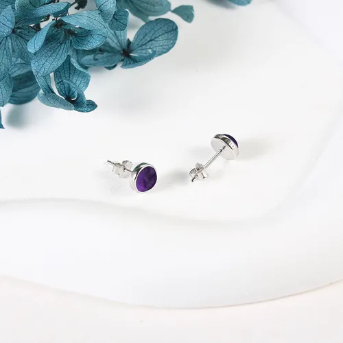 Vista 4 de Larimar/Aguamarina/Lapislázuli/Ágata de Musgo/Amatista/Turquesa/Ónix/Ojo de Tigre/Piedra de Luna/Labradorita/Cuarzo Rosa Aretes de Botón de Plata