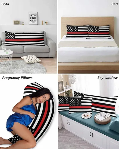 Vista 6 de Fundas de almohada de tamaño King con bandera de bomberos de Estados Unidos, fundas de almohada suaves para cama, fundas de almohada decorativas