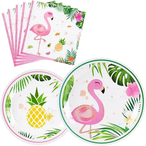 Vista 18 de WERNNSAI Hawaiian Luau Party Supplies - 48 platos y servilletas de Luau tropical, decoraciones de cumpleaños, platos de papel hawaiano para verano