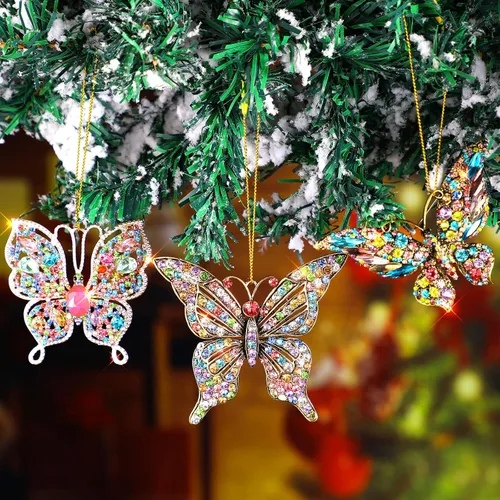 Vista 3 de Junkin 6 Piezas Adornos de Navidad de Mariposa Adornos Colgantes de Mariposa Regalos para Mujeres Decoraciones de Árbol de Navidad Regalo