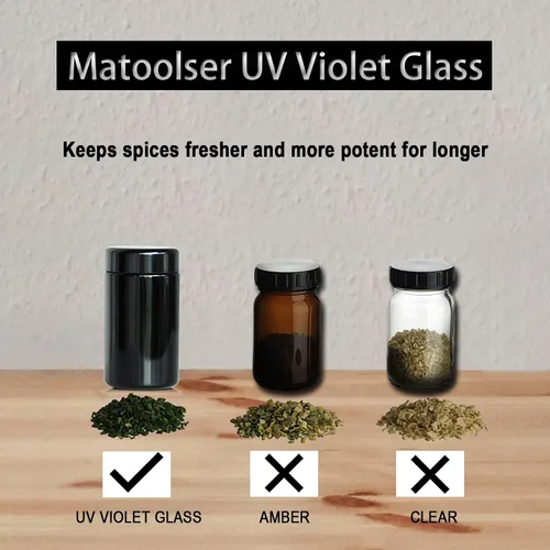 Vista 6 de Matoolser Tarro de almacenamiento hermético de vidrio negro 100ml con protección UV para café y especias