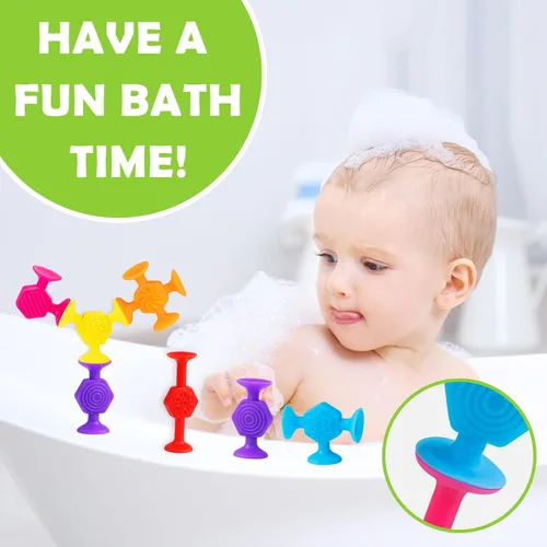 Vista 3 de Juguetes texturizados con ventosa para niños, 40 juguetes de baño para niños de 4 a 8 años, juguete sensorial para bebés de 3 años, juguete de baño
