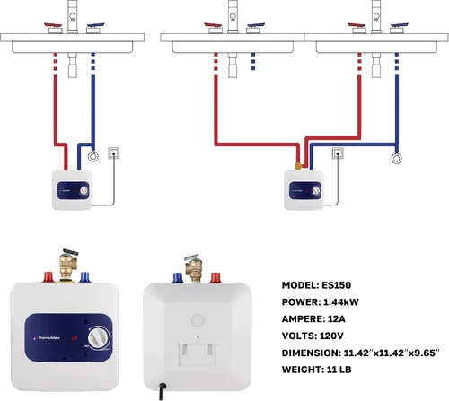 Vista 7 de ThermoMate Calentador de agua eléctrico con mini tanque, 1.32 galones, pequeño calentador de agua debajo del fregadero para punto de uso, agua