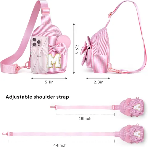 Vista 6 de Bolsos bandolera para niñas y niños - Regalos para niños Bolso cruzado pequeño con iniciales para niñas, regalos de cumpleaños