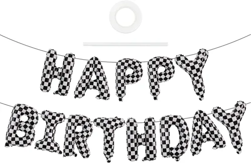 Vista 66 de TONIFUL Pancarta de Globos Negros de Feliz Cumpleaños de 16 Pulgadas con Letras de Papel de Aluminio Mylar, Cartel Banderín Reutilizable