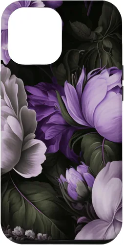 Vista 6 de Funda con estampado floral de flores de peonía púrpura y gris lavanda para iPhone 15