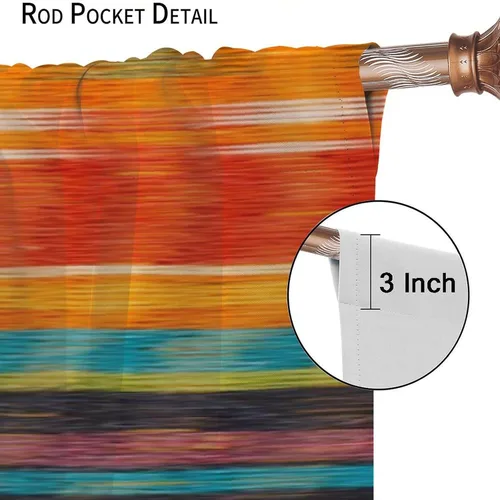 Vista 185 de Cortinas con patrón geométrico tribal, estilo suroeste, azteca, rústico, occidental, nativo americano, opacas, con bolsillo para barra, decoración