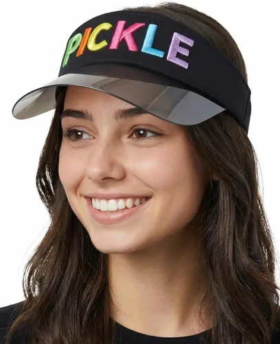 Vista 17 de Funky Junque Viseras solares para mujer, protección UV, ala holográfica, UPF 50, ajustable, golf, tenis, pickleball playa, verano Negro