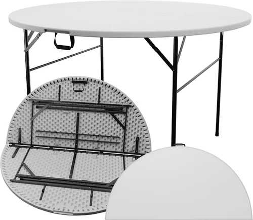 Vista 7 de Sorfey Mesa de cóctel plegable redonda, mesa plegable de altura de barra, 31.5 "redonda, plástico blanco