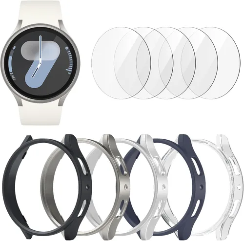 Vista 10 de [Paquete de 5+5] Funda protectora de pantalla para Galaxy Watch 7 de 40 mm, cubierta protectora impermeable + protector de pantalla de vidrio