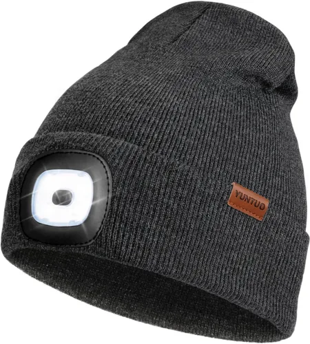 Vista 17 de Gorro LED con la luz, unisex, linterna frontal recargable por USB, gorro de punto de invierno, regalos para hombres, papá, esposo, él Azul Oscuro