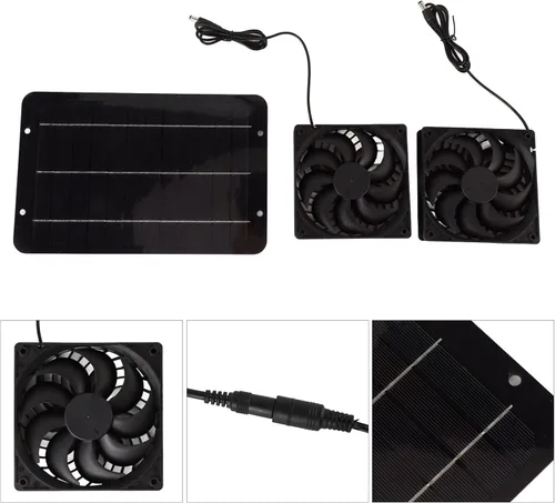 Vista 8 de Kit de ventilador solar, ventilador solar de invernadero de cobertizo, panel solar de 10 W y 2 ventiladores sin escobillas de CC de alta velocidad