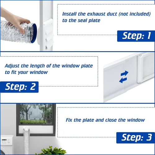 Vista 6 de Kit de ventana de ventilación para secadora con tapa de ventilación con solapas móviles, diseñado para manguera de secadora con 4 pulgadas