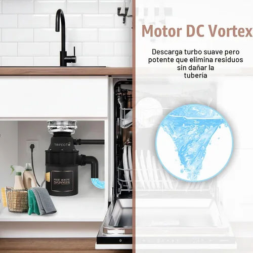 Vista 4 de Triturador de basura Trifecte de 1/2 HP para fregadero, triturador de residuos de alimentos de alimentación continua con cable de alimentación, más