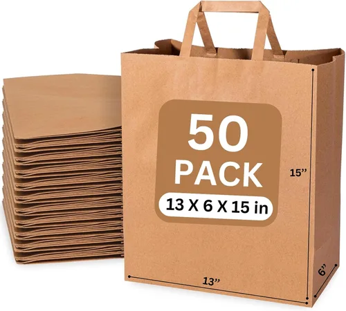Vista 11 de JET PAPER BAGS - Bolsas de papel marrón grandes de 13 x 6 x 15 pulgadas con asas Prime (marrón, 13 x 6 x 15 pulgadas (paquete de 25))