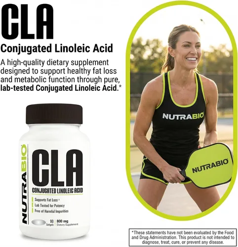 Vista 4 de NutraBio Suplemento de ácido linoleico conjugado CLA, 800 mg, 90 cápsulas blandas