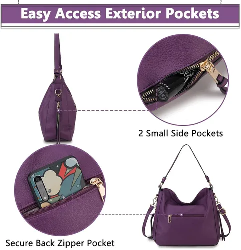 Vista 5 de VONXURY - Bolso de mano de piel sintética para mujer, bolso de hombro grande con bolsillos laterales para trabajo y viajes