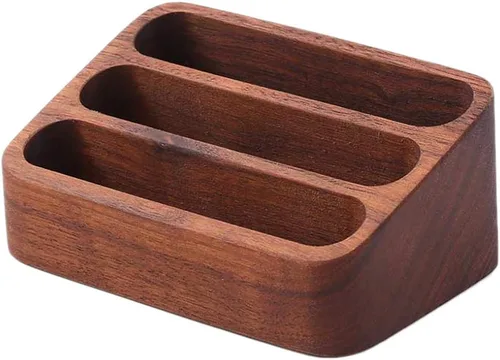Vista 3 de Sizikato Soporte de madera para tarjetas de visita para escritorio, 3 ranuras para tarjetas de visita