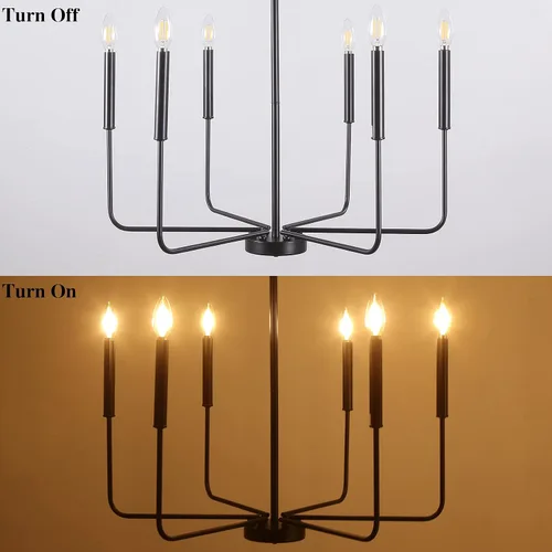 Vista 8 de Lámpara de araña estilo granja, accesorios de iluminación para techo colgante, 6 luces, vela moderna, negro mate, accesorio de luz de techo, 26