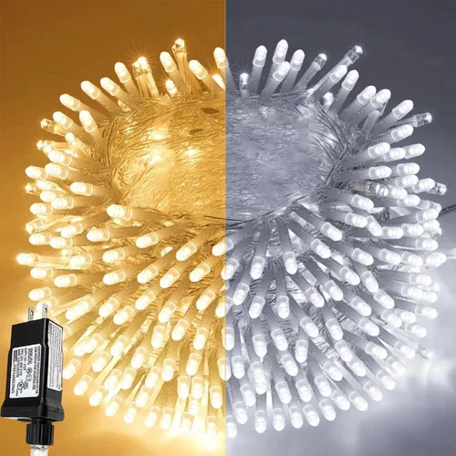 Vista 12 de Guirnalda de luces de Navidad de 66 pies y 200 luces LED para exteriores e interiores, luces decorativas extensibles e impermeables con cable