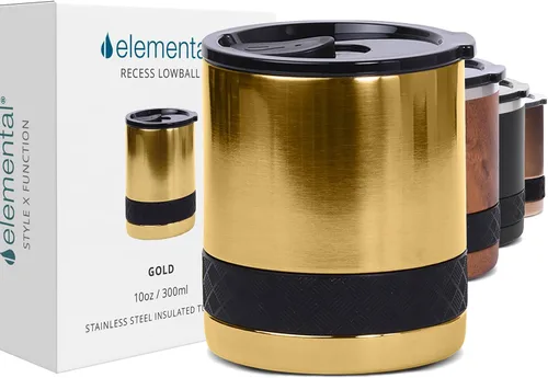 Vista 19 de Elemental Recess Vaso bajo de 10 oz, taza de acero inoxidable de triple pared con tapa de Tritan no fracturable, vaso de whisky aislado, taza
