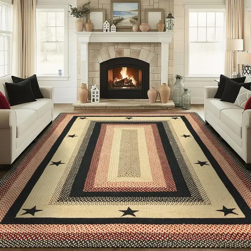 Vista 104 de Homespice Apple Pie - Alfombra ovalada roja de 2 x 3 pies, alfombra de cocina trenzada para decoración primitiva y rústica, reversible, yute sin