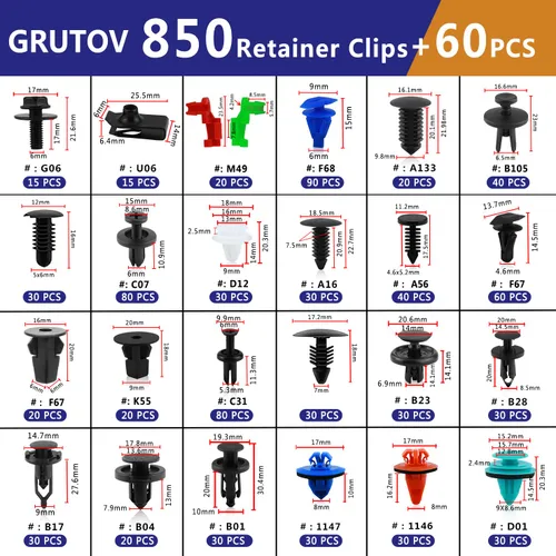 Vista 2 de Clips de retención de empuje para automóvil, remaches de plástico, 910PCS clips de parachoques, clip de moldura de panel de puerta, 24 tamaños más