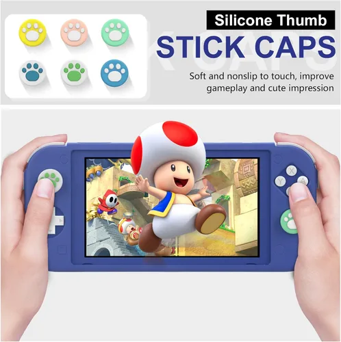 Vista 4 de MoKo Funda protectora compatible con Nintendo Switch Lite funda protectora de silicona con 6 tapas de pulgar y 3 protectores de pantalla de vidrio