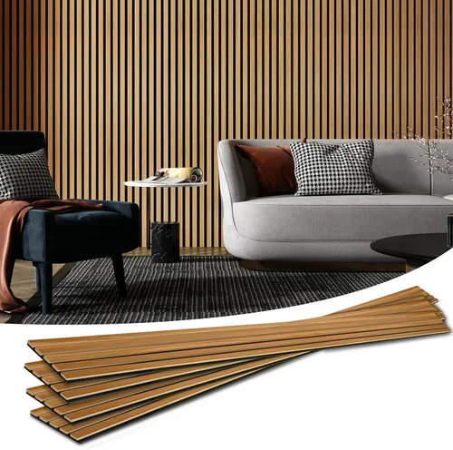 Vista 22 de Art3d Paquete de 2 paneles acústicos de listones de madera de 104" x 15.75" para pared y techo, paneles modernos estriados de absorción de sonido