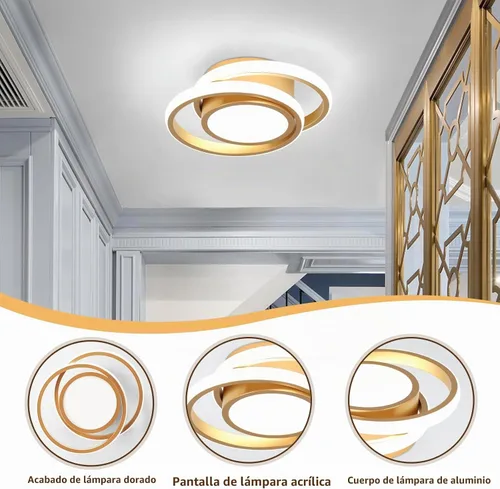 Vista 6 de CANEOE Lámpara de Techo LED Pequeña y Moderna, Dorada Redonda, Accesorios de Luz de Pasillo para Techos, Lámparas de Techo Interiores para Pasillo